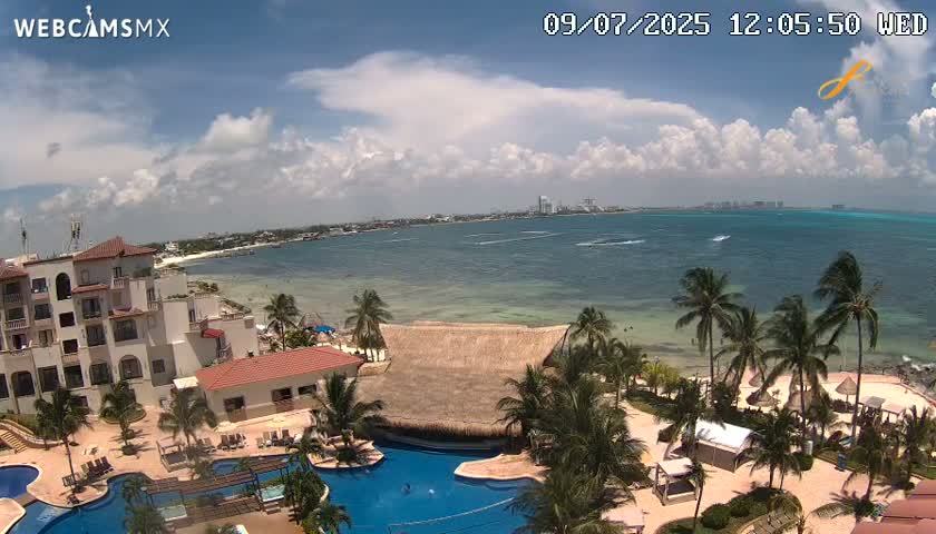 Cancún City Skyline & Carribean Coast from Fiesta Americana Live Cam - Zona Hotelera (Hotel Zone), Cancun, Quintana Roo, Mexico