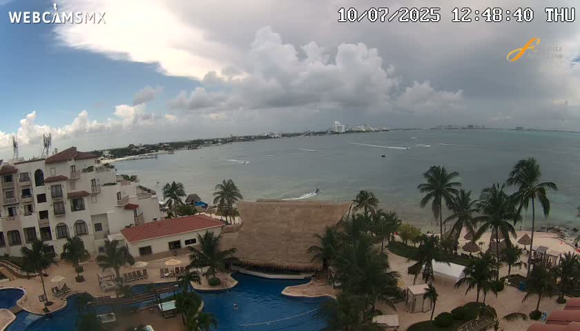 Cancún City Skyline & Carribean Coast from Fiesta Americana Live Cam - Zona Hotelera (Hotel Zone), Cancun, Quintana Roo, Mexico