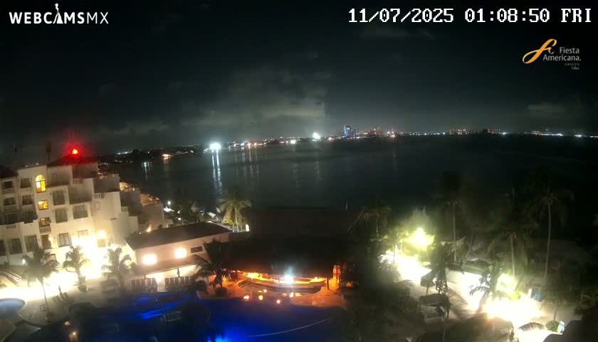 Cancún City Skyline & Carribean Coast from Fiesta Americana Live Cam - Zona Hotelera (Hotel Zone), Cancun, Quintana Roo, Mexico