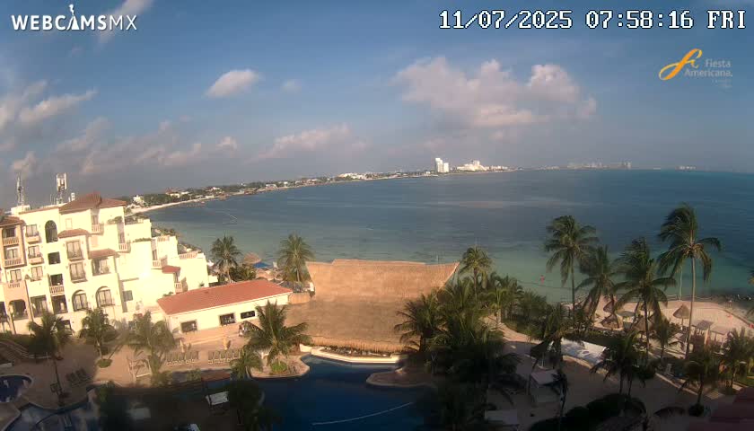 Cancún City Skyline & Carribean Coast from Fiesta Americana Live Cam - Zona Hotelera (Hotel Zone), Cancun, Quintana Roo, Mexico