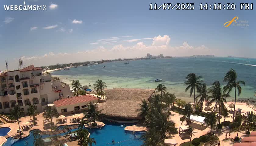 Cancún City Skyline & Carribean Coast from Fiesta Americana Live Cam - Zona Hotelera (Hotel Zone), Cancun, Quintana Roo, Mexico