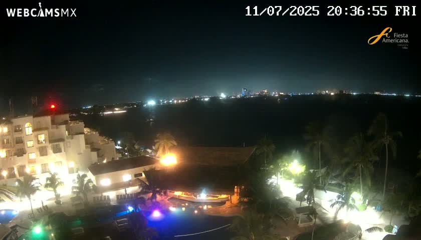 Cancún City Skyline & Carribean Coast from Fiesta Americana Live Cam - Zona Hotelera (Hotel Zone), Cancun, Quintana Roo, Mexico