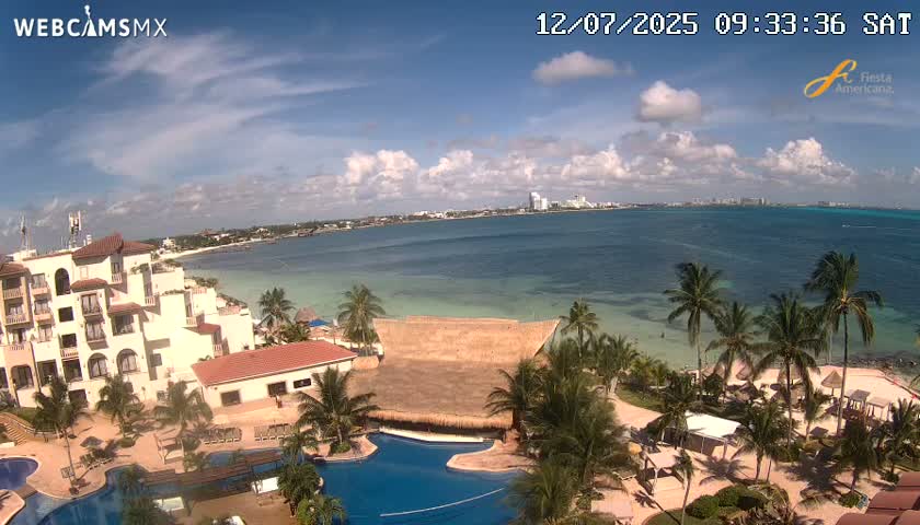 Cancún City Skyline & Carribean Coast from Fiesta Americana Live Cam - Zona Hotelera (Hotel Zone), Cancun, Quintana Roo, Mexico