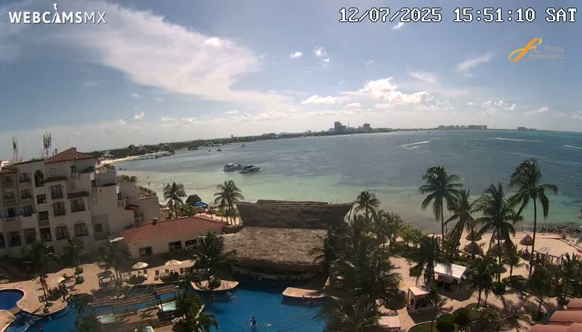 Cancún City Skyline & Carribean Coast from Fiesta Americana Live Cam - Zona Hotelera (Hotel Zone), Cancun, Quintana Roo, Mexico