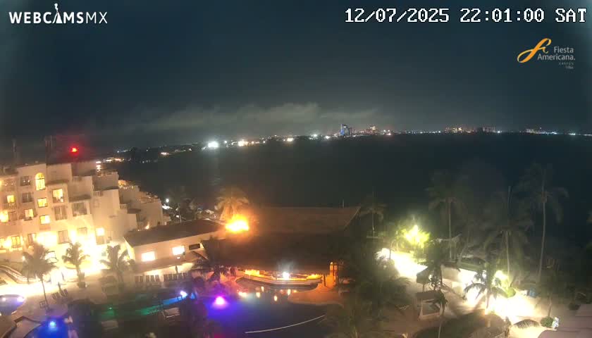 Cancún City Skyline & Carribean Coast from Fiesta Americana Live Cam - Zona Hotelera (Hotel Zone), Cancun, Quintana Roo, Mexico