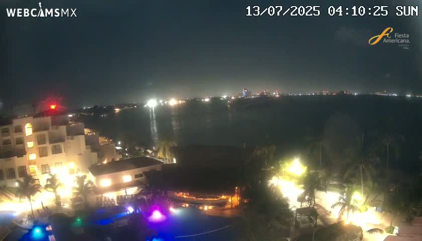Cancún City Skyline & Carribean Coast from Fiesta Americana Live Cam - Zona Hotelera (Hotel Zone), Cancun, Quintana Roo, Mexico