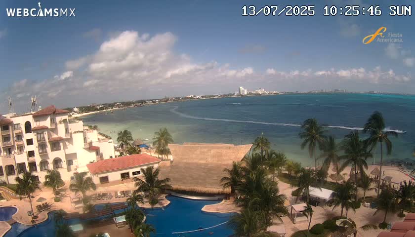 Cancún City Skyline & Carribean Coast from Fiesta Americana Live Cam - Zona Hotelera (Hotel Zone), Cancun, Quintana Roo, Mexico