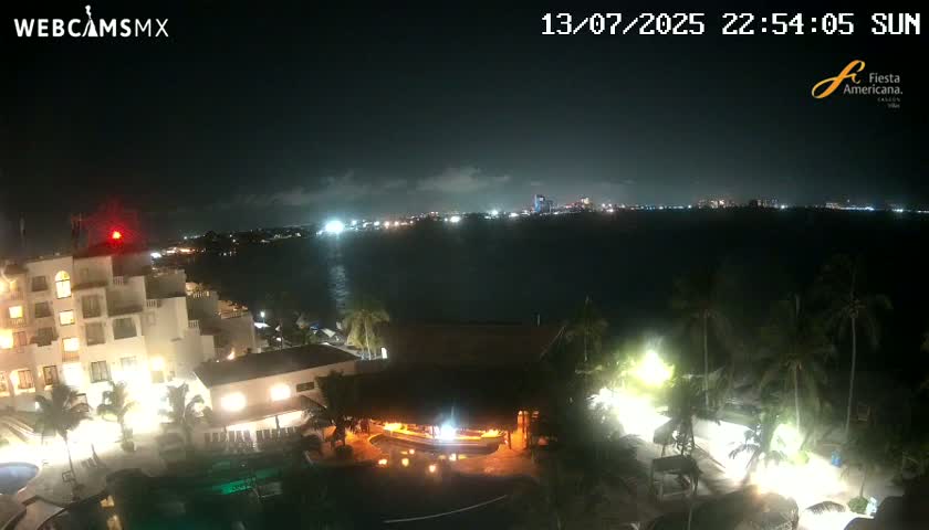 Cancún City Skyline & Carribean Coast from Fiesta Americana Live Cam - Zona Hotelera (Hotel Zone), Cancun, Quintana Roo, Mexico