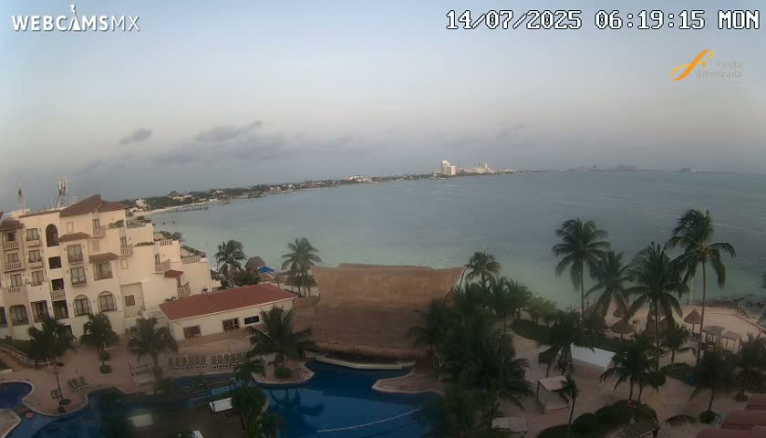 Cancún City Skyline & Carribean Coast from Fiesta Americana Live Cam - Zona Hotelera (Hotel Zone), Cancun, Quintana Roo, Mexico