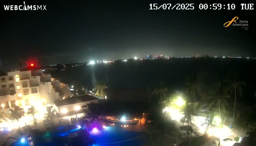 Cancún City Skyline & Carribean Coast from Fiesta Americana Live Cam - Zona Hotelera (Hotel Zone), Cancun, Quintana Roo, Mexico