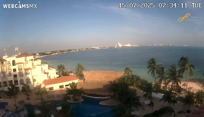 Cancún City Skyline & Carribean Coast from Fiesta Americana Live Cam - Zona Hotelera (Hotel Zone), Cancun, Quintana Roo, Mexico