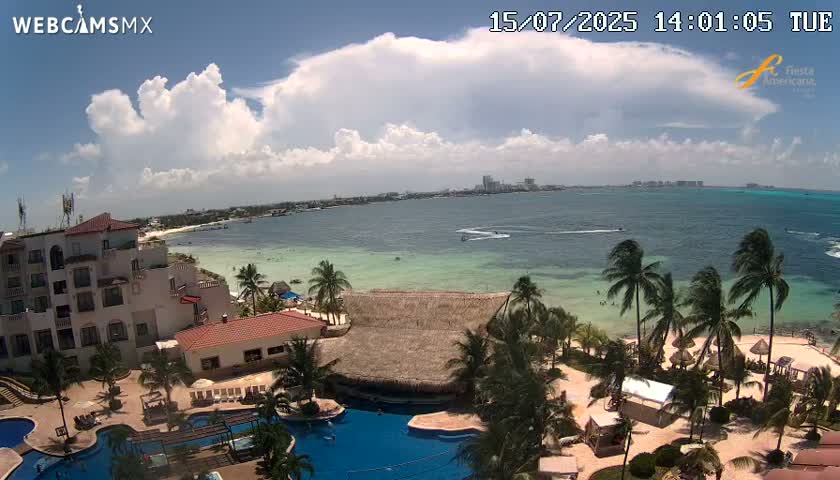 Cancún City Skyline & Carribean Coast from Fiesta Americana Live Cam - Zona Hotelera (Hotel Zone), Cancun, Quintana Roo, Mexico