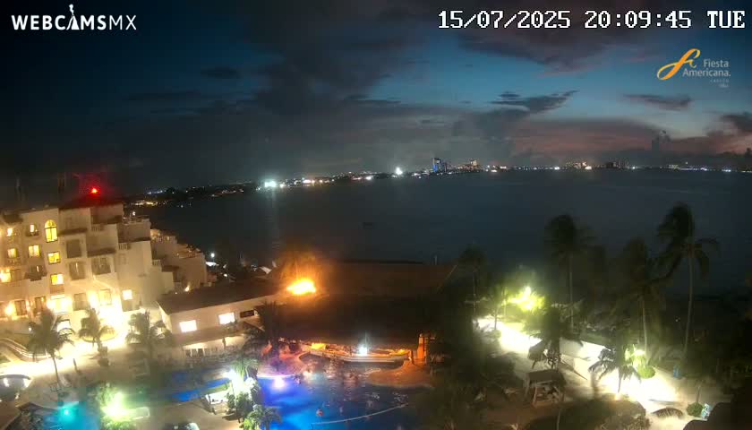 Cancún City Skyline & Carribean Coast from Fiesta Americana Live Cam - Zona Hotelera (Hotel Zone), Cancun, Quintana Roo, Mexico