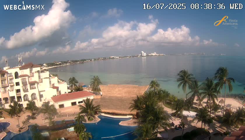 Cancún City Skyline & Carribean Coast from Fiesta Americana Live Cam - Zona Hotelera (Hotel Zone), Cancun, Quintana Roo, Mexico