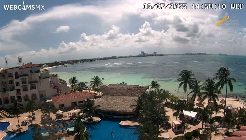 Cancún City Skyline & Carribean Coast from Fiesta Americana Live Cam - Zona Hotelera (Hotel Zone), Cancun, Quintana Roo, Mexico