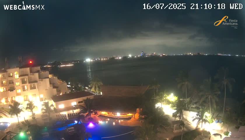 Cancún City Skyline & Carribean Coast from Fiesta Americana Live Cam - Zona Hotelera (Hotel Zone), Cancun, Quintana Roo, Mexico