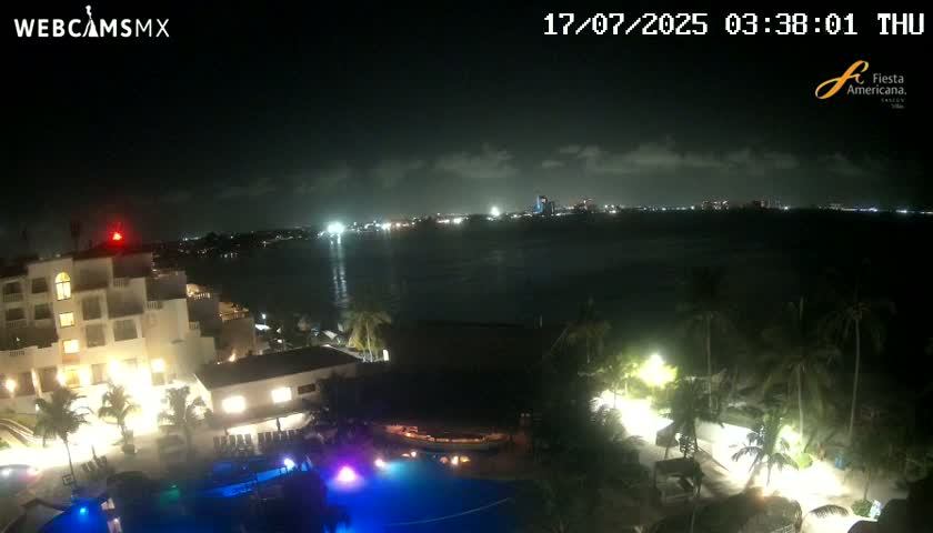 Cancún City Skyline & Carribean Coast from Fiesta Americana Live Cam - Zona Hotelera (Hotel Zone), Cancun, Quintana Roo, Mexico