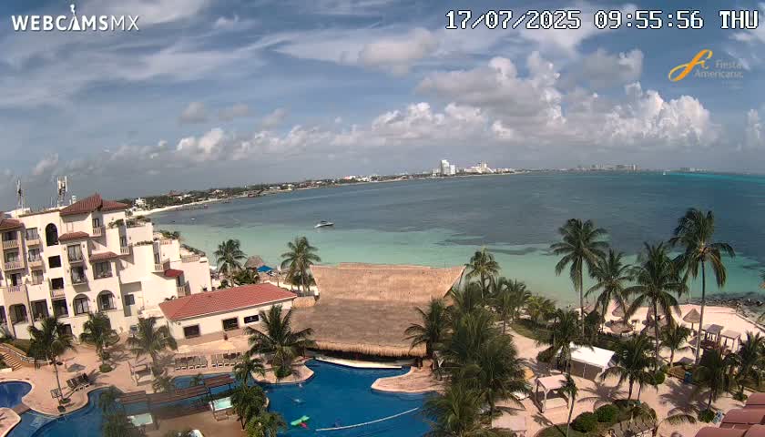 Cancún City Skyline & Carribean Coast from Fiesta Americana Live Cam - Zona Hotelera (Hotel Zone), Cancun, Quintana Roo, Mexico