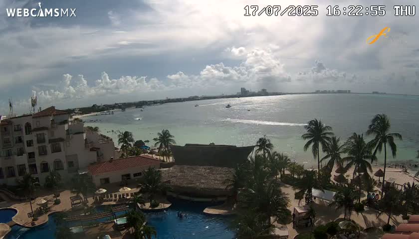 Cancún City Skyline & Carribean Coast from Fiesta Americana Live Cam - Zona Hotelera (Hotel Zone), Cancun, Quintana Roo, Mexico