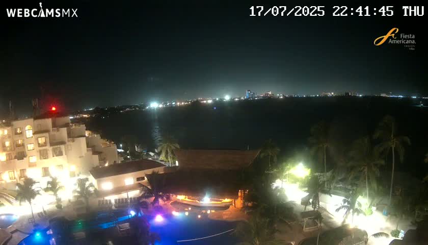 Cancún City Skyline & Carribean Coast from Fiesta Americana Live Cam - Zona Hotelera (Hotel Zone), Cancun, Quintana Roo, Mexico
