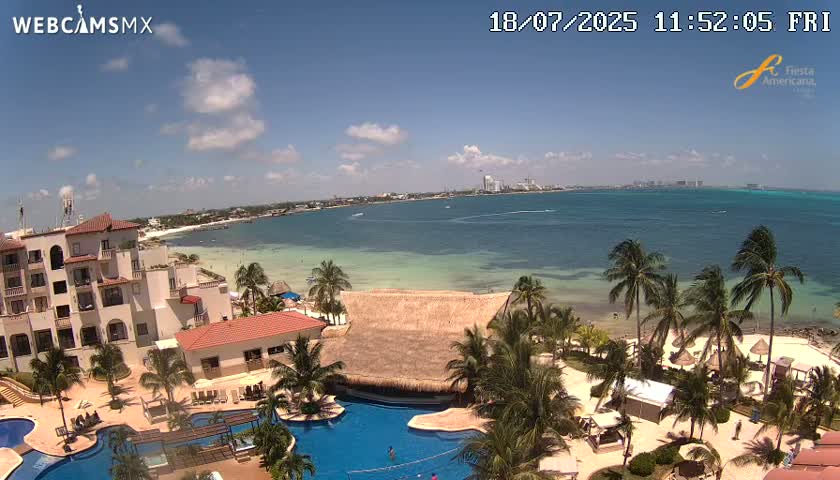 Cancún City Skyline & Carribean Coast from Fiesta Americana Live Cam - Zona Hotelera (Hotel Zone), Cancun, Quintana Roo, Mexico