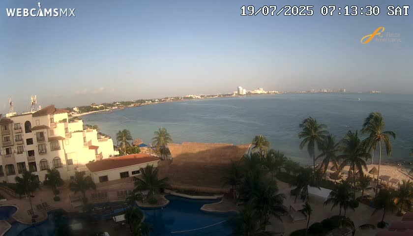 Cancún City Skyline & Carribean Coast from Fiesta Americana Live Cam - Zona Hotelera (Hotel Zone), Cancun, Quintana Roo, Mexico