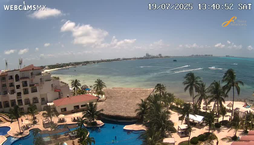 Cancún City Skyline & Carribean Coast from Fiesta Americana Live Cam - Zona Hotelera (Hotel Zone), Cancun, Quintana Roo, Mexico