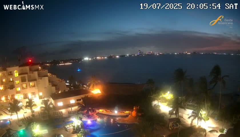 Cancún City Skyline & Carribean Coast from Fiesta Americana Live Cam - Zona Hotelera (Hotel Zone), Cancun, Quintana Roo, Mexico