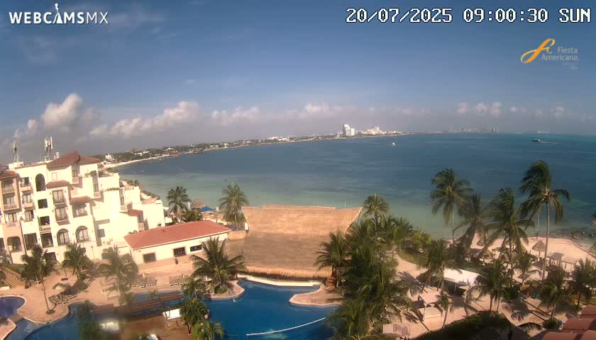 Cancún City Skyline & Carribean Coast from Fiesta Americana Live Cam - Zona Hotelera (Hotel Zone), Cancun, Quintana Roo, Mexico