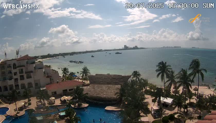 Cancún City Skyline & Carribean Coast from Fiesta Americana Live Cam - Zona Hotelera (Hotel Zone), Cancun, Quintana Roo, Mexico