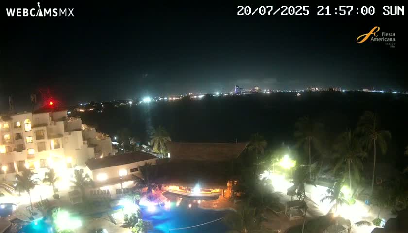 Cancún City Skyline & Carribean Coast from Fiesta Americana Live Cam - Zona Hotelera (Hotel Zone), Cancun, Quintana Roo, Mexico