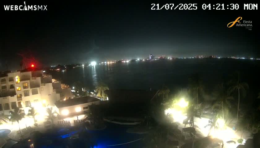 Cancún City Skyline & Carribean Coast from Fiesta Americana Live Cam - Zona Hotelera (Hotel Zone), Cancun, Quintana Roo, Mexico