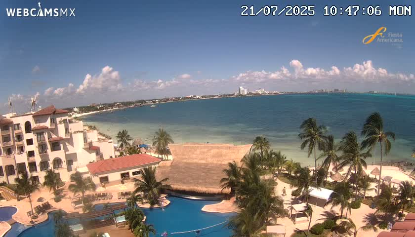 Cancún City Skyline & Carribean Coast from Fiesta Americana Live Cam - Zona Hotelera (Hotel Zone), Cancun, Quintana Roo, Mexico