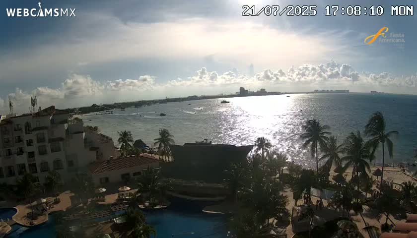 Cancún City Skyline & Carribean Coast from Fiesta Americana Live Cam - Zona Hotelera (Hotel Zone), Cancun, Quintana Roo, Mexico