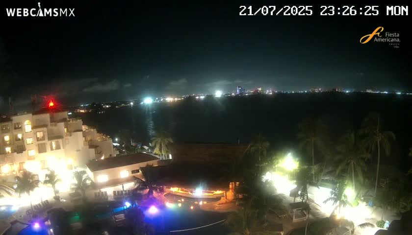 Cancún City Skyline & Carribean Coast from Fiesta Americana Live Cam - Zona Hotelera (Hotel Zone), Cancun, Quintana Roo, Mexico