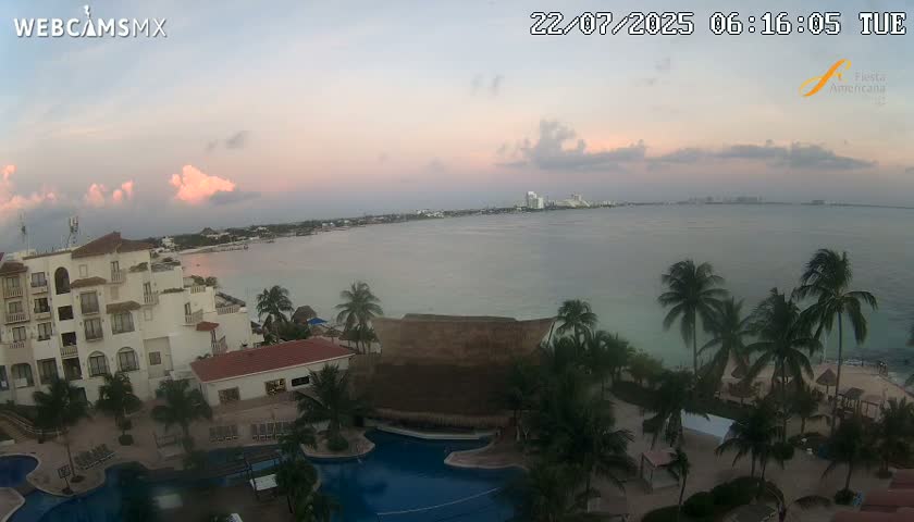 Cancún City Skyline & Carribean Coast from Fiesta Americana Live Cam - Zona Hotelera (Hotel Zone), Cancun, Quintana Roo, Mexico