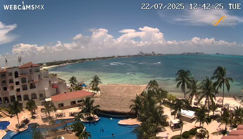 Cancún City Skyline & Carribean Coast from Fiesta Americana Live Cam - Zona Hotelera (Hotel Zone), Cancun, Quintana Roo, Mexico