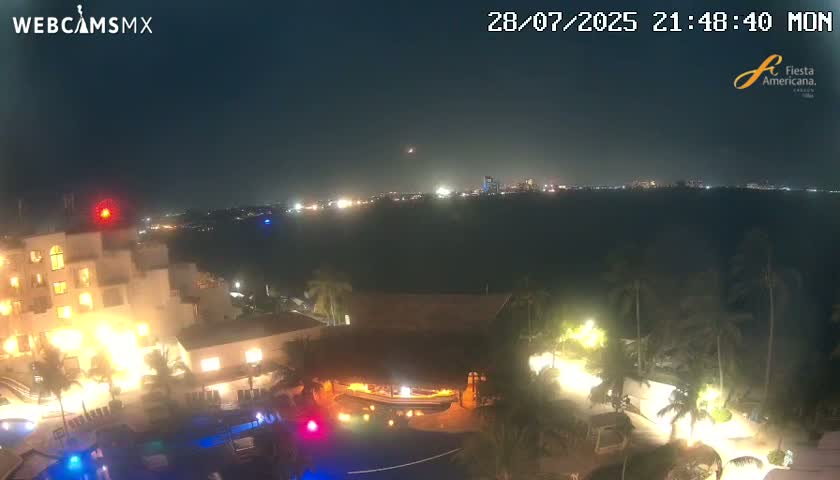 Cancún City Skyline & Carribean Coast from Fiesta Americana Live Cam - Zona Hotelera (Hotel Zone), Cancun, Quintana Roo, Mexico