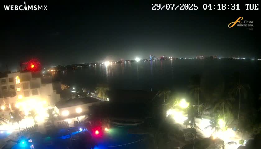 Cancún City Skyline & Carribean Coast from Fiesta Americana Live Cam - Zona Hotelera (Hotel Zone), Cancun, Quintana Roo, Mexico