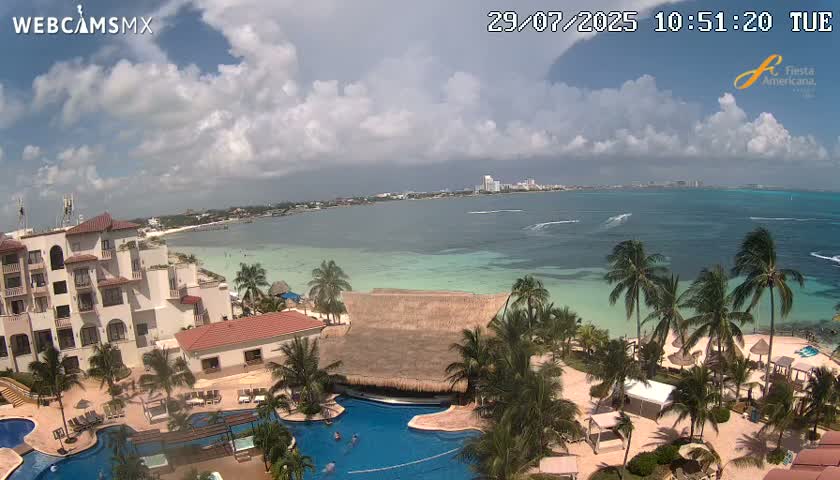 Cancún City Skyline & Carribean Coast from Fiesta Americana Live Cam - Zona Hotelera (Hotel Zone), Cancun, Quintana Roo, Mexico