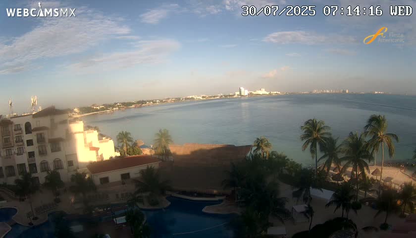 Cancún City Skyline & Carribean Coast from Fiesta Americana Live Cam - Zona Hotelera (Hotel Zone), Cancun, Quintana Roo, Mexico