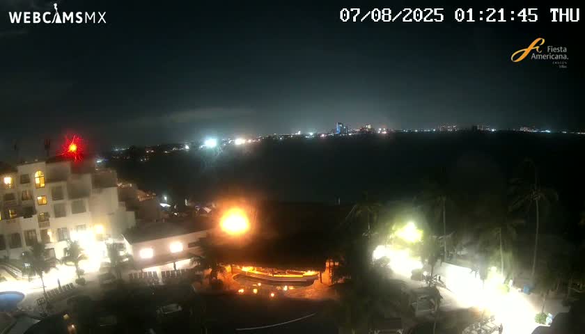Cancún City Skyline & Carribean Coast from Fiesta Americana Live Cam - Zona Hotelera (Hotel Zone), Cancun, Quintana Roo, Mexico