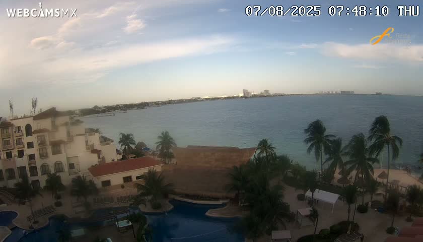 Cancún City Skyline & Carribean Coast from Fiesta Americana Live Cam - Zona Hotelera (Hotel Zone), Cancun, Quintana Roo, Mexico