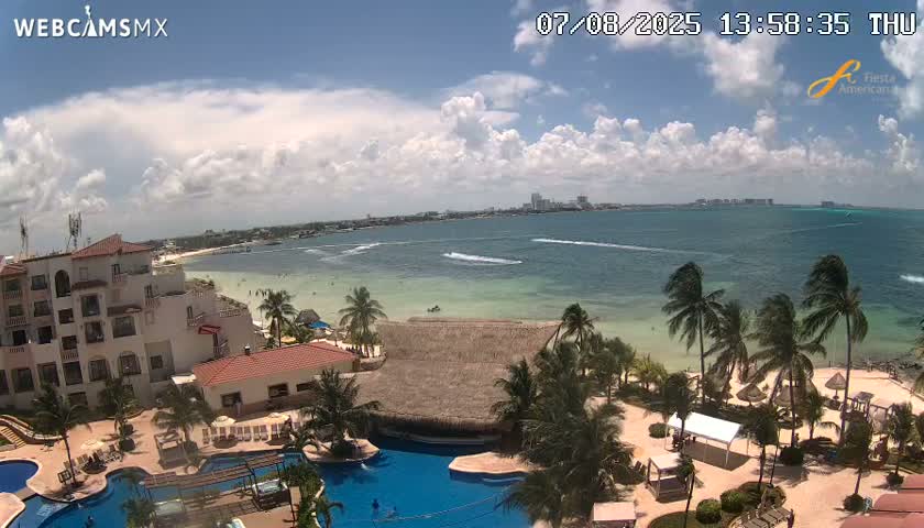 Cancún City Skyline & Carribean Coast from Fiesta Americana Live Cam - Zona Hotelera (Hotel Zone), Cancun, Quintana Roo, Mexico