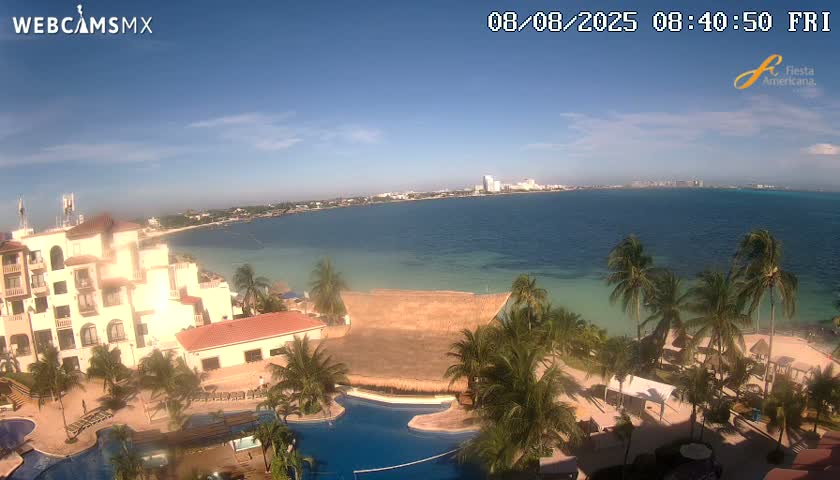 Cancún City Skyline & Carribean Coast from Fiesta Americana Live Cam - Zona Hotelera (Hotel Zone), Cancun, Quintana Roo, Mexico