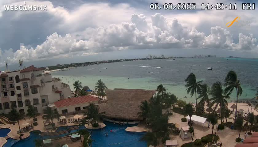 Cancún City Skyline & Carribean Coast from Fiesta Americana Live Cam - Zona Hotelera (Hotel Zone), Cancun, Quintana Roo, Mexico