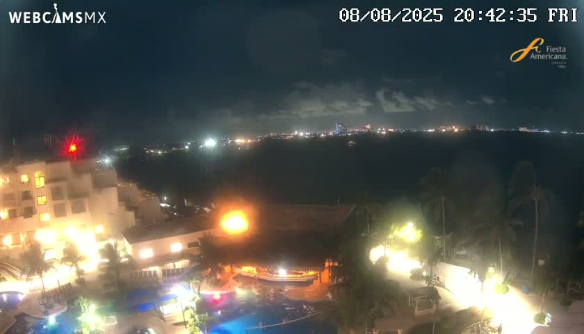 Cancún City Skyline & Carribean Coast from Fiesta Americana Live Cam - Zona Hotelera (Hotel Zone), Cancun, Quintana Roo, Mexico