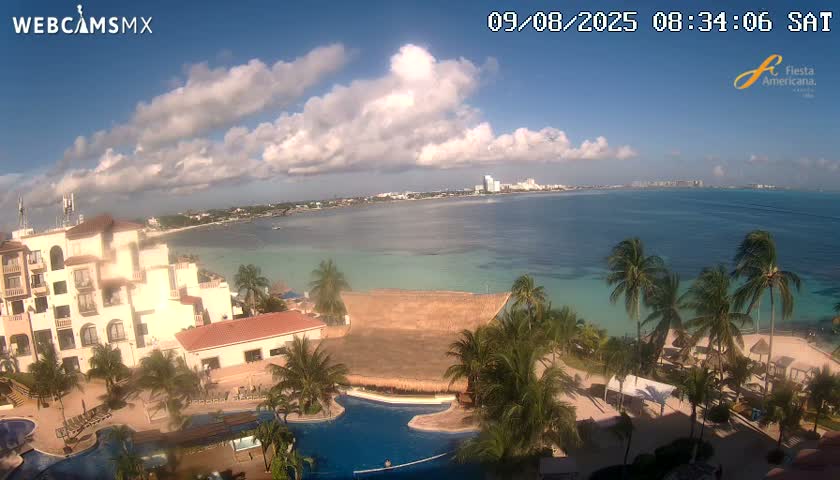 Cancún City Skyline & Carribean Coast from Fiesta Americana Live Cam - Zona Hotelera (Hotel Zone), Cancun, Quintana Roo, Mexico