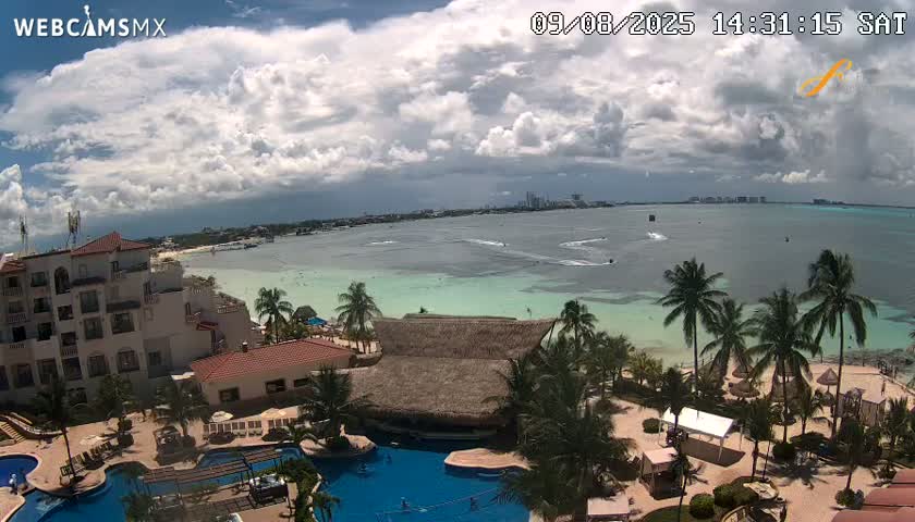 Cancún City Skyline & Carribean Coast from Fiesta Americana Live Cam - Zona Hotelera (Hotel Zone), Cancun, Quintana Roo, Mexico