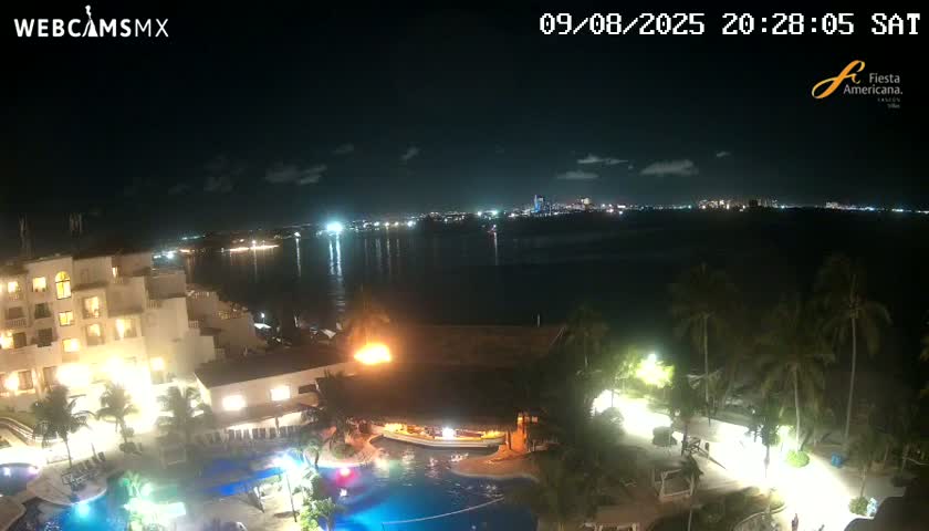 Cancún City Skyline & Carribean Coast from Fiesta Americana Live Cam - Zona Hotelera (Hotel Zone), Cancun, Quintana Roo, Mexico